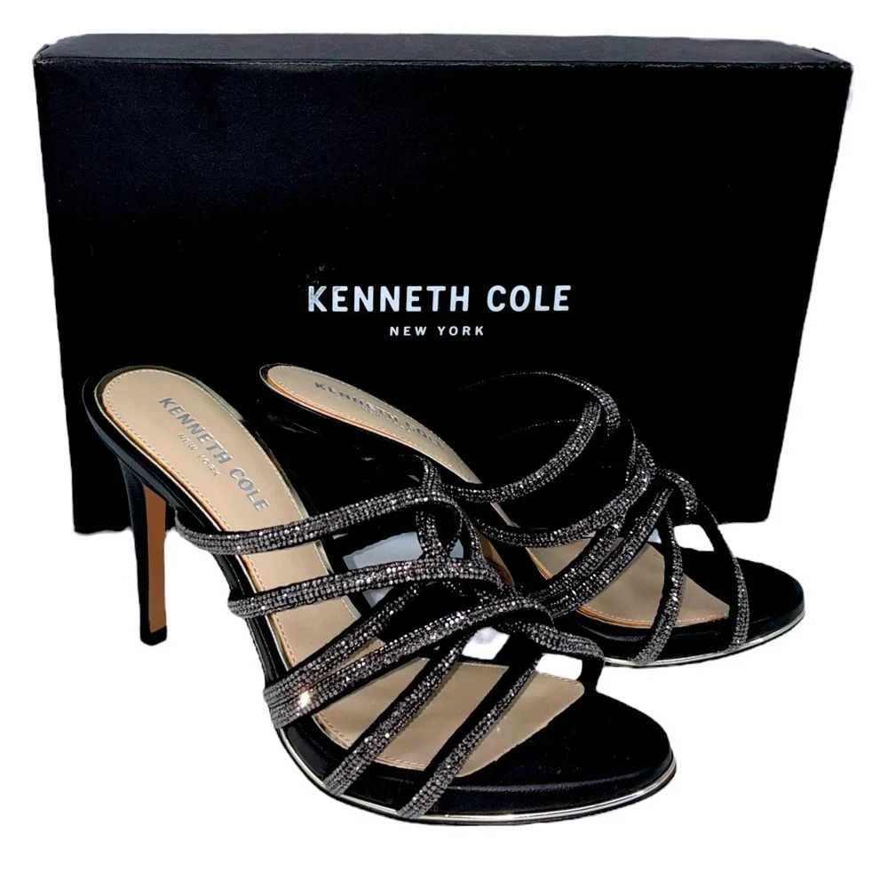 Kenneth Cole Brooke 95 Twist‎ Hematite Rhinestone Strappy Heels 6M NIB